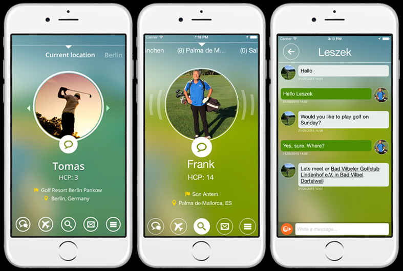Über die App kann man andere Golfspieler finden und sich über die Chat-Funktion zum Golfen verabreden.